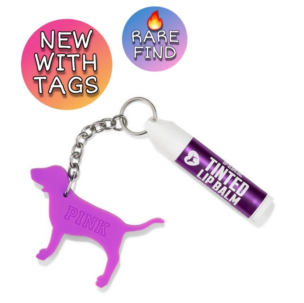 NWT pink dog TINTED chapstick keychain